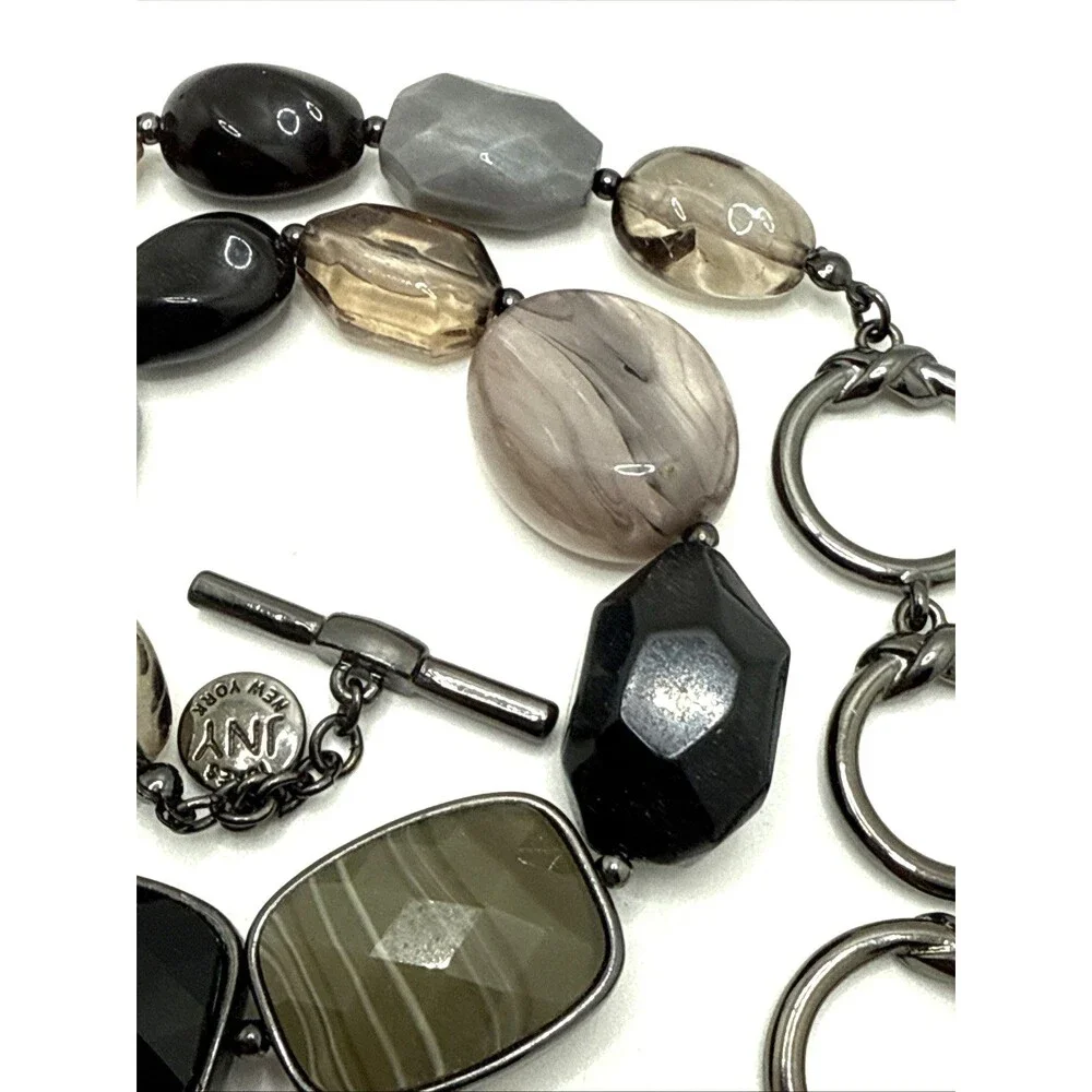 Jones New York JNY Chunky Bead Choker Necklace Olive Black Gray Statement 17-19